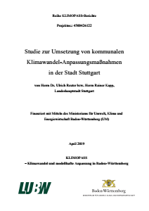 Bild der Titelseite der Publikation: Studie zur Umsetzung von kommunalen Klimawandel-Anpassungsmaßnahmen in der Stadt Stuttgart