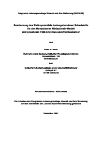 Bild der Titelseite der Publikation: Bestimmung des Risikopotentials bodengebundener Schadstoffe für den Menschen im Minischwein-Modell mit Cytochrom P450-Enzymen als Effektbiomarker