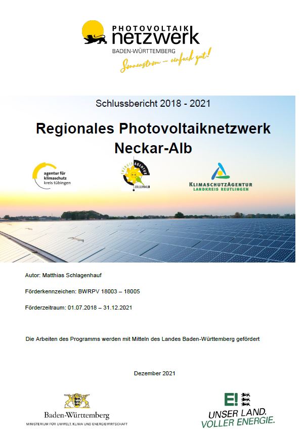 Bild der Titelseite der Publikation: Regionales Photovoltaiknetzwerk Neckar-Alb