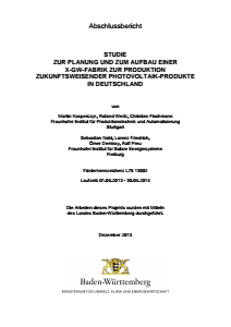 Bild der Titelseite der Publikation: Studie zur Planung und Aufbau einer X-GW-Fabrik zur Produktion zukunftsweisender Photovoltaik-Produkte in Deutschland