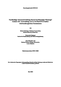 Bild der Titelseite der Publikation: Nachhaltige Innenentwicklung durch beschleunigte Planung? - Analyse der Anwendung von § 13a BauGB in baden-württembergischen Kommunen