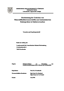 Bild der Titelseite der Publikation: Bestimmung der Emission von Mineralölkohlenwasserstoffen aus kontaminierten Bodenproben in Säulenversuchen