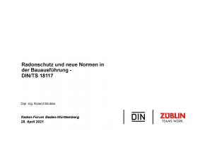 Bild der Titelseite der Publikation: Radonschutz und neue Normen in der Bauausführung - DIN/TS 18117