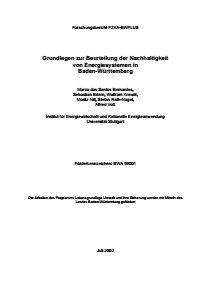 Bild der Titelseite der Publikation: Grundlagen zur Beurteilung der Nachhaltigkeit von Energiesystemen in Baden-Württemberg