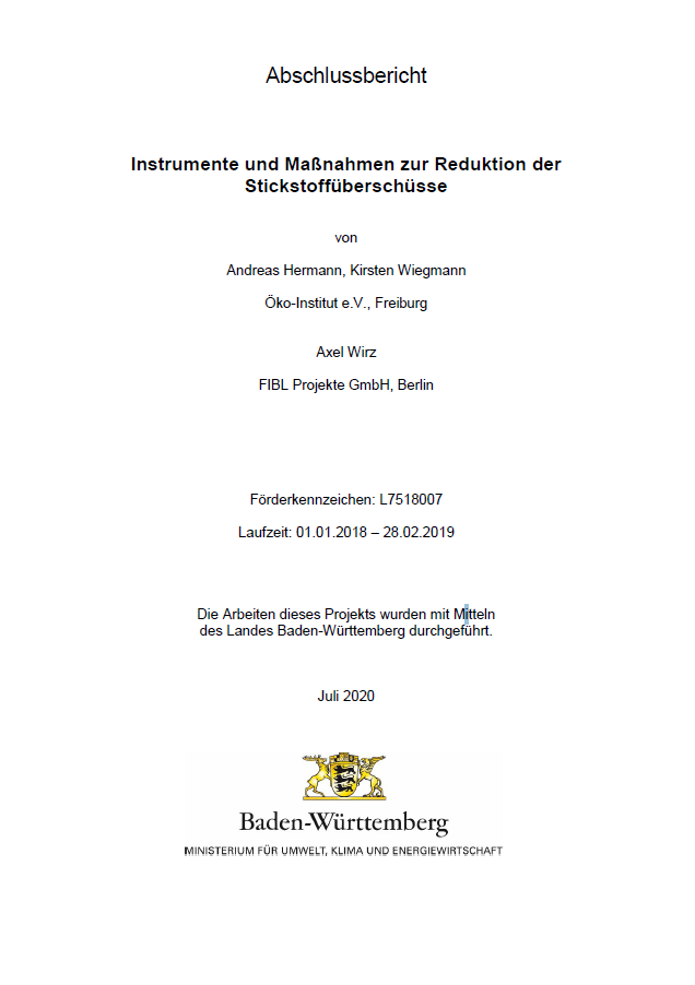Bild der Titelseite der Publikation: Instrumente und Maßnahmen zur Reduktion der Stickstoffüberschüsse