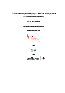 Bild der Titelseite der Publikation: Arbeitspapier: Formen der Bürgerbeteiligung für eine nachhaltige Stadt- und Gemeindeentwicklung