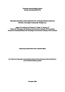 Bild der Titelseite der Publikation: Spezies der Kfz-emittierten Platingruppenelemente (PGE) und ihre toxische Wirkung