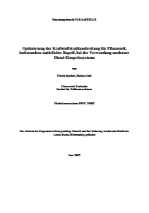 Bild der Titelseite der Publikation: Optimierung der Kraftstoffstrahlausbreitung für Pflanzenöl, insbesondere natürliches Rapsöl, bei der Verwendung moderner Diesel-Einspritzsysteme