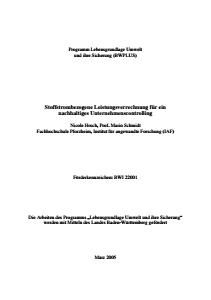 Bild der Titelseite der Publikation: Stoffstrombezogene Leistungsverrechnung für ein nachhaltiges Unternehmenscontrolling