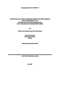 Bild der Titelseite der Publikation: Entwicklung eines Immobilisierungsverfahrens für Schwermetalle unter Nutzung des geogenen Sulfatgehalts im Grundwasser
