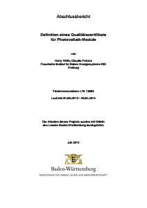 Bild der Titelseite der Publikation: Definition eines Qualitätszertifikats für Photovoltaik-Module