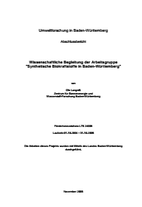 Bild der Titelseite der Publikation: Wissenschaftliche Begleitung der Arbeitsgruppe Synthetische Biokraftstoffe in Baden-Württemberg