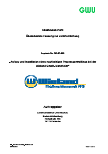 Bild der Titelseite der Publikation: Aufbau und Installation eines nachhaltigen Processcontrollings bei der Wieland GmbH, Mannheim (Pilotbetrieb)