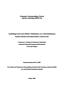 Bild der Titelseite der Publikation: Qualitätsgerechte und effektive Maßnahmen zur Luftreinhaltung in handwerklichen und industriellen Lackierereien