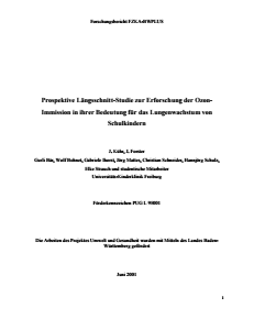 Bild der Titelseite der Publikation: Prospektive Längsschnitt-Studie zur Erforschung der Ozon-Immission in ihrer Bedeutung für das Lungenwachstum von Schulkindern II