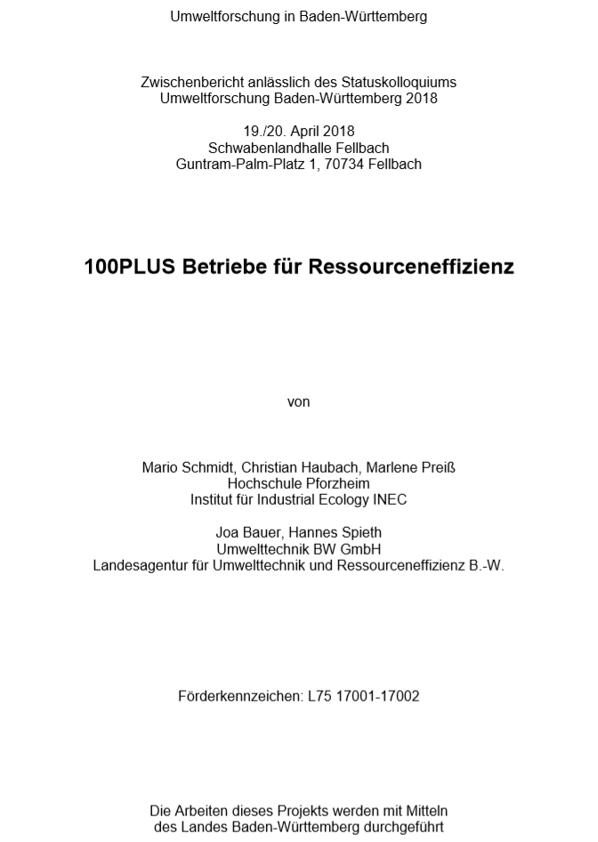 Bild der Titelseite der Publikation: 100PLUS Betriebe für Ressourceneffizienz