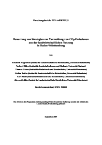 Bild der Titelseite der Publikation: Bewertung von Strategien zur Vermeidung von CO2-Emissionen aus der landwirtschaftlichen Nutzung in Baden-Württemberg