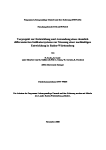 Bild der Titelseite der Publikation: Vorprojekt zur Entwicklung und Anwendung eines räumlich differenzierten Indikatorsystems zur Messung einer nachhaltigen Entwicklung in Baden-Württemberg