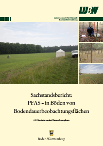 Bild der Titelseite der Publikation: Sachstandsbericht: PFAS - in Böden von Bodendauerbeobachtungsflächen
