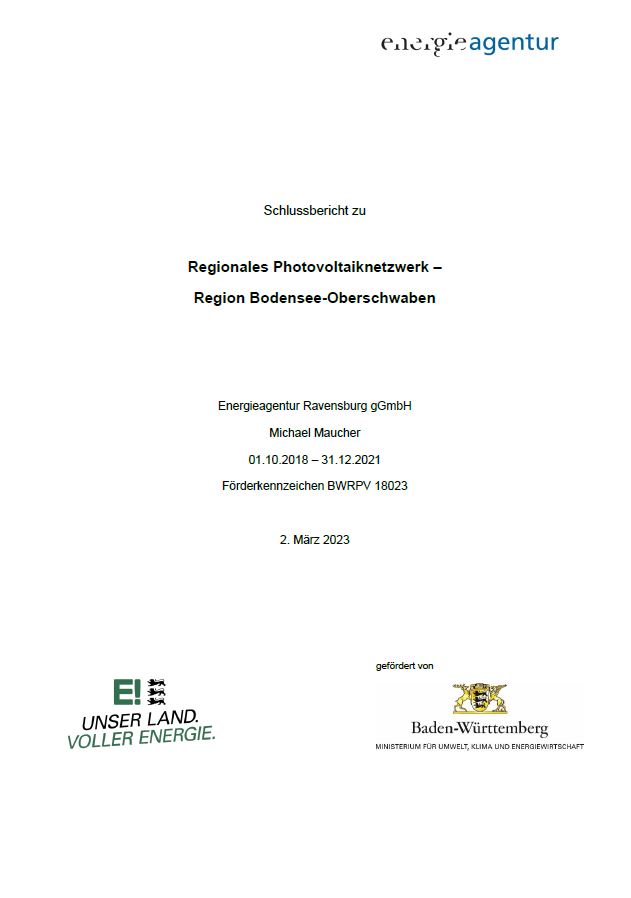 Bild der Titelseite der Publikation: Regionales Photovoltaiknetzwerk – Region Bodensee-Oberschwaben