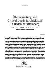Bild der Titelseite der Publikation: Überschreitung von Critical Loads für Stickstoff in Baden-Württemberg - Kurzmitteilung 1/2015: Vorläufige Korrekturfaktoren für die bundesweit modellierte Stickstoffdeposition