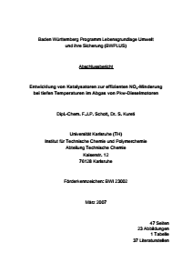 Bild der Titelseite der Publikation: Entwicklung von Katalysatoren zur effizienten NOx-Minderung bei tiefen Temperaturen im Abgas von Pkw-Dieselmotoren