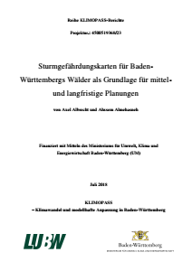 Bild der Titelseite der Publikation: Sturmgefährdungskarten für Baden-Württembergs Wälder als Grundlage für mittel- und langfristige Planungen
