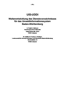 Bild der Titelseite der Publikation: UIS-UDDI - Weiterentwicklung des Diensteverzeichnisses für das Umweltinformationssystem Baden-Württemberg