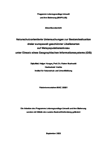 Bild der Titelseite der Publikation: Naturschutzorientierte Untersuchungen zur Bestandssituation dreier europaweit geschützter Libellenarten auf Metapopulationsniveau unter Einsatz eines Geographischen Informationssystems (GIS)