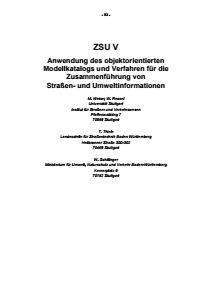 Bild der Titelseite der Publikation: ZSU V - Anwendung des objektorientierten Modellkatalogs und Verfahren für die Zusammenführung von Straßen- und Umweltinformationen