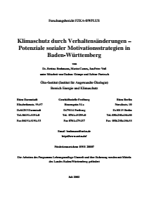 Bild der Titelseite der Publikation: Klimaschutz durch Verhaltensänderungen - Potenziale sozialer Motivationsstrategien in Baden-Württemberg