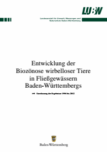 Bild der Titelseite der Publikation: Entwicklung der Biozönose wirbelloser Tiere in Fließgewässern Baden-Württembergs