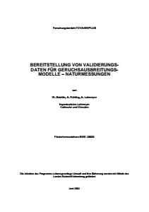 Bild der Titelseite der Publikation: Bereitstellung von Validierungsdaten für Geruchsausbreitungsmodelle - Naturmessungen
