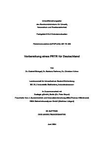 Bild der Titelseite der Publikation: Vorbereitung eines Pollutant Release and Transfer Registers (PRTR) für Deutschland