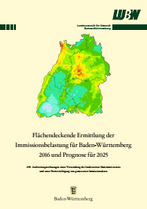 Bild der Titelseite der Publikation: Flächendeckende Ermittlung der Immissionsbelastung für Baden-Württemberg 2016 und Prognose für 2025