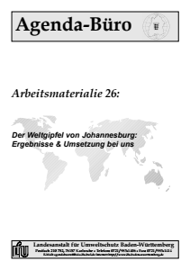 Bild der Titelseite der Publikation: Arbeitsmaterialie 026: Der Weltgipfel von Johannesburg: Ergebnisse & Umsetzung bei uns