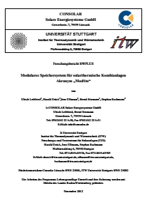 Bild der Titelseite der Publikation: Modulares Speichersystem für solarthermische Kombianlagen Akronym ModSto
