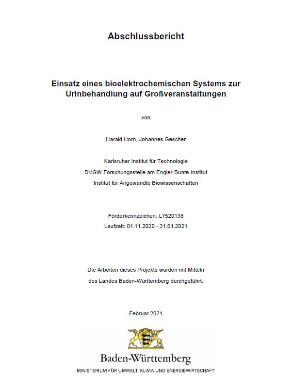Bild der Titelseite der Publikation: Einsatz eines bioelektrochemischen Systems zur Urinbehandlung auf Großveranstaltungen