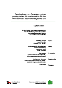 Bild der Titelseite der Publikation: Beschreibung und Generierung einer prototypischen Informationssicht mit den WebServices des Berichtssystems UIS