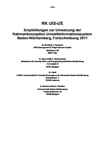 Bild der Titelseite der Publikation: RK UIS-UE - Empfehlungen zur Umsetzung der Rahmenkonzeption Umweltinformationssystem Baden-Württemberg, Fortschreibung 2011
