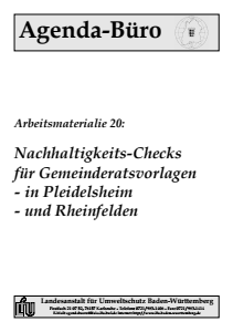 Bild der Titelseite der Publikation: Arbeitsmaterialie 020: Nachhaltigkeits-Checks für Gemeinderatsvorlagen in Pleidelsheim und Rheinfelden