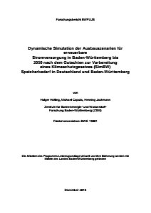 Bild der Titelseite der Publikation: Dynamische Simulation der Ausbauszenarien für erneuerbare Stromversorgung in Baden-Württemberg bis 2050 nach dem Gutachten zur Vorbereitung eines Klimaschutzgesetzes (SimBW)