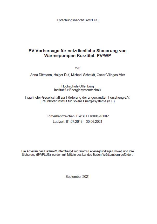 Bild der Titelseite der Publikation: PV Vorhersage für netzdienliche Steuerung von Wärmepumpen