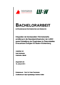 Bild der Titelseite der Publikation: Integration der landesweiten Wärmebedarfsermittlung in die Geodateninfrastruktur der LUBW sowie Darstellung der Ergebnisse im Potenzialatlas Erneuerbare Energien für Baden-Württemberg