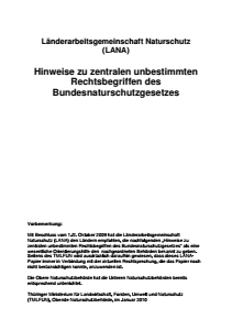 Bild der Titelseite der Publikation: Länderarbeitsgemeinschaft Naturschutz (LANA) - Hinweise zu zentralen unbestimmten Rechtsbegriffen des Bundesnaturschutzgesetzes