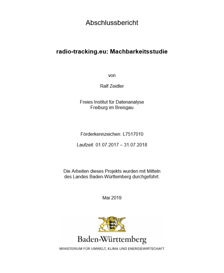 Bild der Titelseite der Publikation: radio-tracking.eu: Machbarkeitsstudie