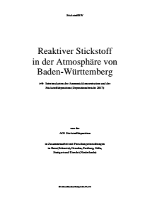 Bild der Titelseite der Publikation: Reaktiver Stickstoff  in der Atmosphäre von  Baden-Württemberg   Interimskarten der Ammoniakkonzentration und der  Stickstoffdeposition