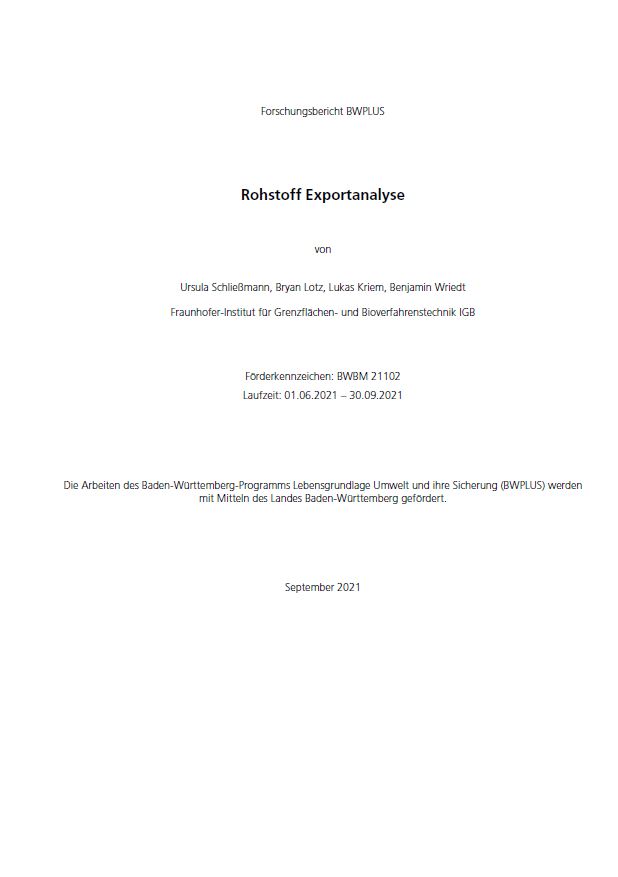 Bild der Titelseite der Publikation: Biomining Baden-Württemberg: Rohstoff- und Exportanalyse