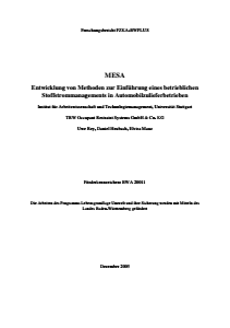 Bild der Titelseite der Publikation: MESA: Entwicklung von Methoden zur Einführung eines betrieblichen Stoffstrommanagements in Automobilzulieferbetrieben