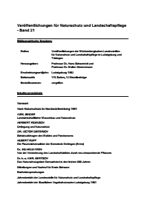 Bild der Titelseite der Publikation: Band 21 - Veröffentlichungen der Württembergischen Landesstellen  für Naturschutz und Landschaftspflege in Ludwigsburg und Tübingen